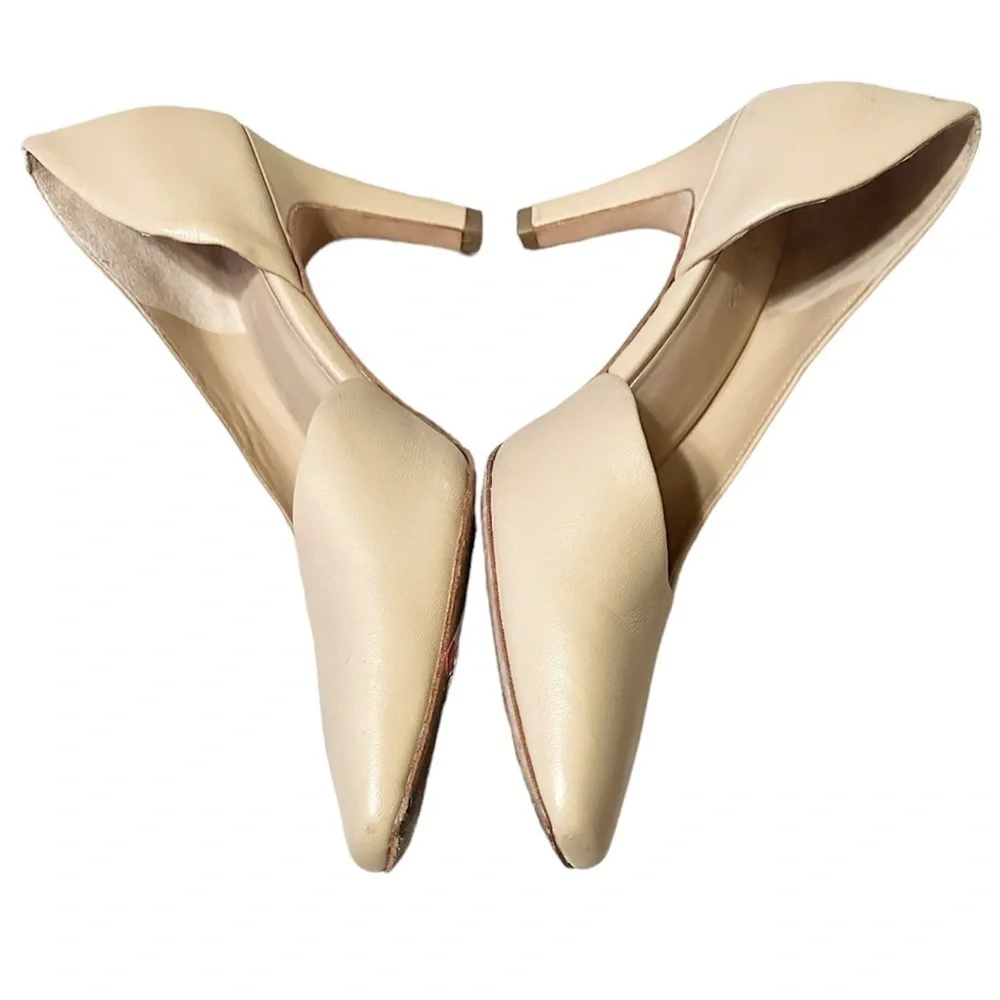 VINCE Tiana Point-Toe Leather Pumps Heels Nude Cappuccino Tan